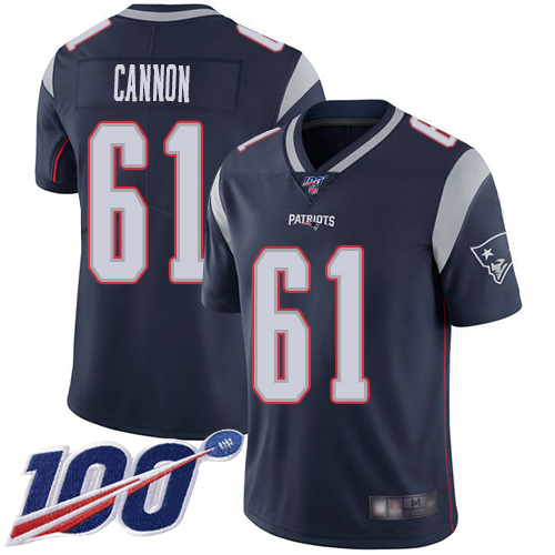 New England Patriots Football #61 100th Limited Navy Blue Men Marcus Cannon Home NFL Jersey